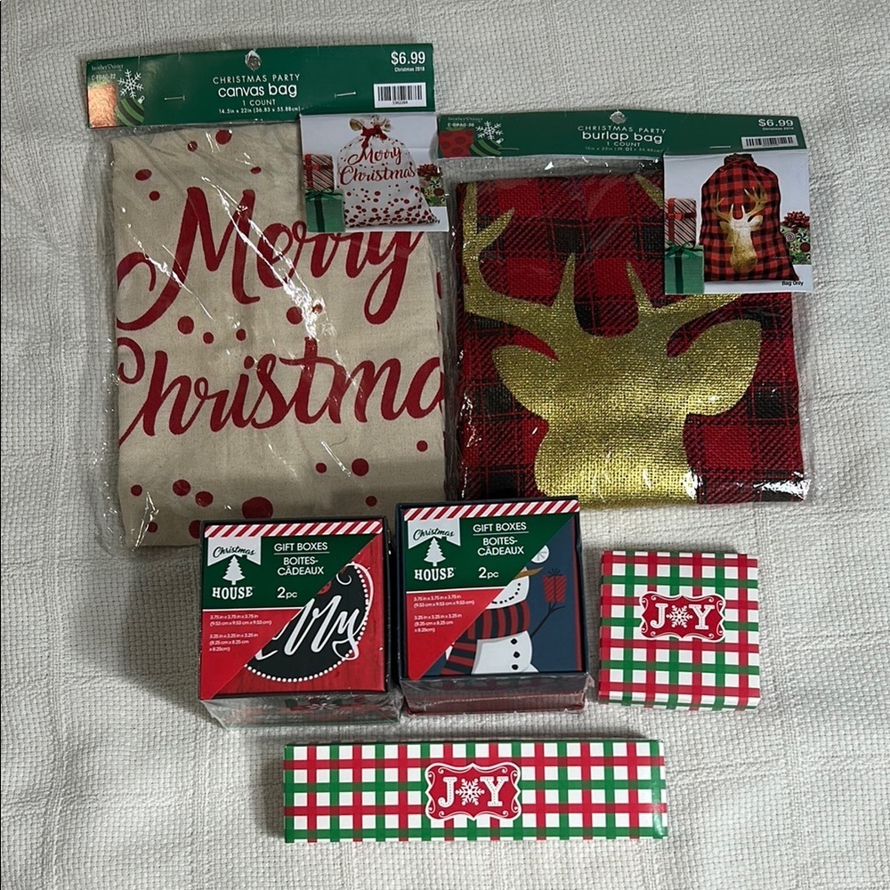 Christmas Canvas Bags and Gift Boxes Set